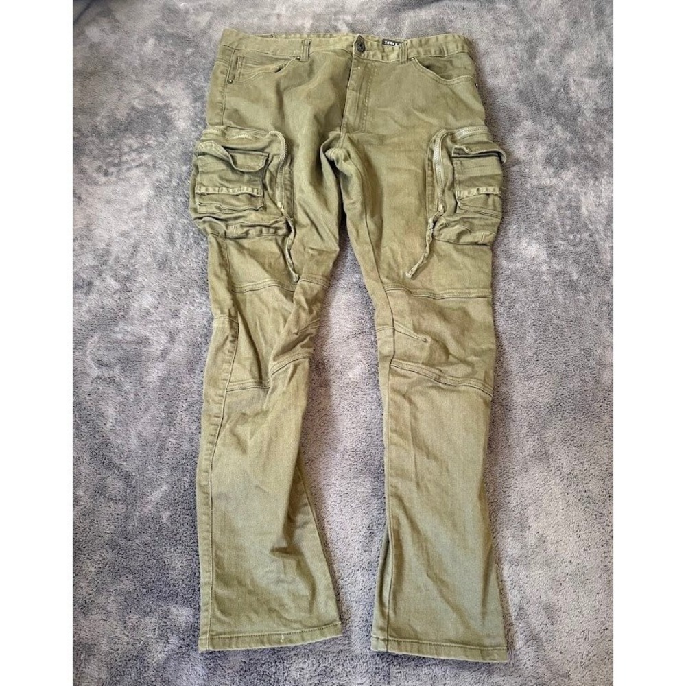 Smoke Rise Slim Tapered Fit Mens Olive Green Cargo Pants 38x32 New.
